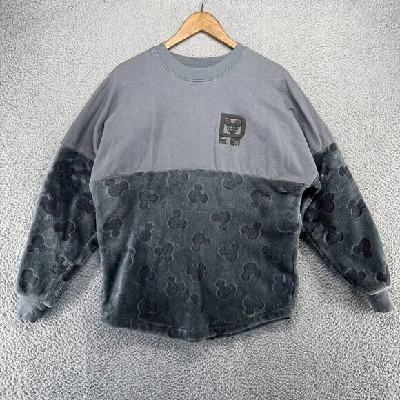 Disney Spirit Jersey Mens Small Gray Suede Velour Plush Spellout Logo Puff Print - Picture 1 of 9